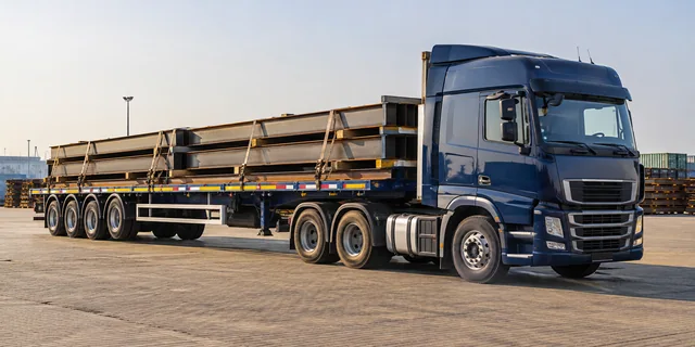 Flatbed trailer in a logistics yard